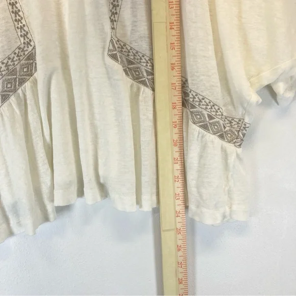 Anthropologie Akemi + Kin Top Women 100% Linen Embroidered Ivory Silver  XL - Picture 9 of 11